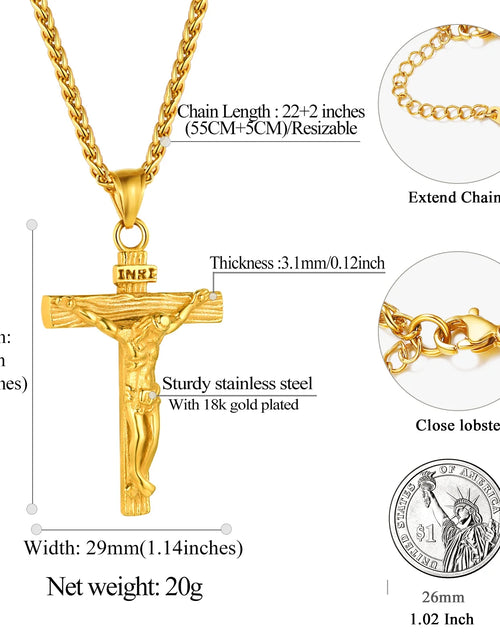 Load image into Gallery viewer, Golden Cross Necklaces for Men Stainless Steel INRI Crucifix Pendant Necklace Jesus Piece Religious Praying Jewelry for Christian Dad Father'S Day Gift
