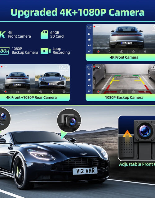 Load image into Gallery viewer, Wireless Carplay Screen for Car 9.26'' Portable 4K Dash Cam with 1080P Backup Camera, with Apple Carplay and Android Auto, Mirror Link, Loop Recording, GPS Navigation, 64G Card, Balck
