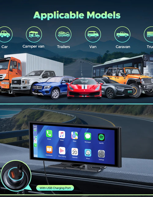 Load image into Gallery viewer, Wireless Carplay Screen for Car 9.26'' Portable 4K Dash Cam with 1080P Backup Camera, with Apple Carplay and Android Auto, Mirror Link, Loop Recording, GPS Navigation, 64G Card, Balck
