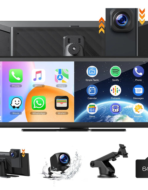 Load image into Gallery viewer, Wireless Carplay Screen for Car 9.26'' Portable 4K Dash Cam with 1080P Backup Camera, with Apple Carplay and Android Auto, Mirror Link, Loop Recording, GPS Navigation, 64G Card, Balck
