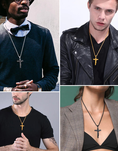 Load image into Gallery viewer, Golden Cross Necklaces for Men Stainless Steel INRI Crucifix Pendant Necklace Jesus Piece Religious Praying Jewelry for Christian Dad Father'S Day Gift

