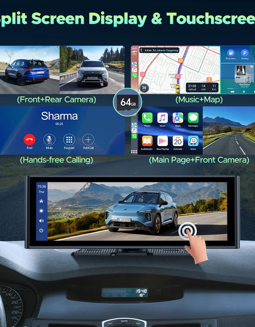 Load image into Gallery viewer, Wireless Carplay Screen for Car 9.26'' Portable 4K Dash Cam with 1080P Backup Camera, with Apple Carplay and Android Auto, Mirror Link, Loop Recording, GPS Navigation, 64G Card, Balck

